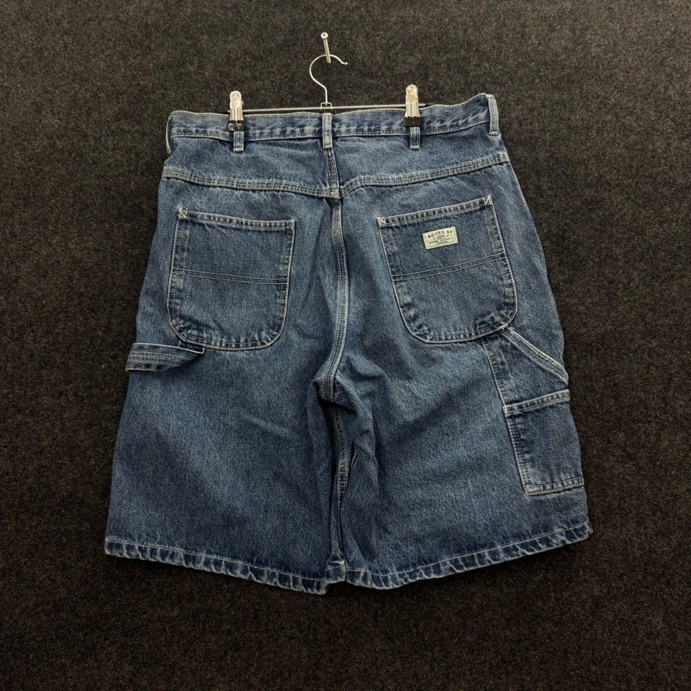 Vintage Route 66 Mens Blue Denim Carpenter Shorts Size 34 Hammer Loop Workwear